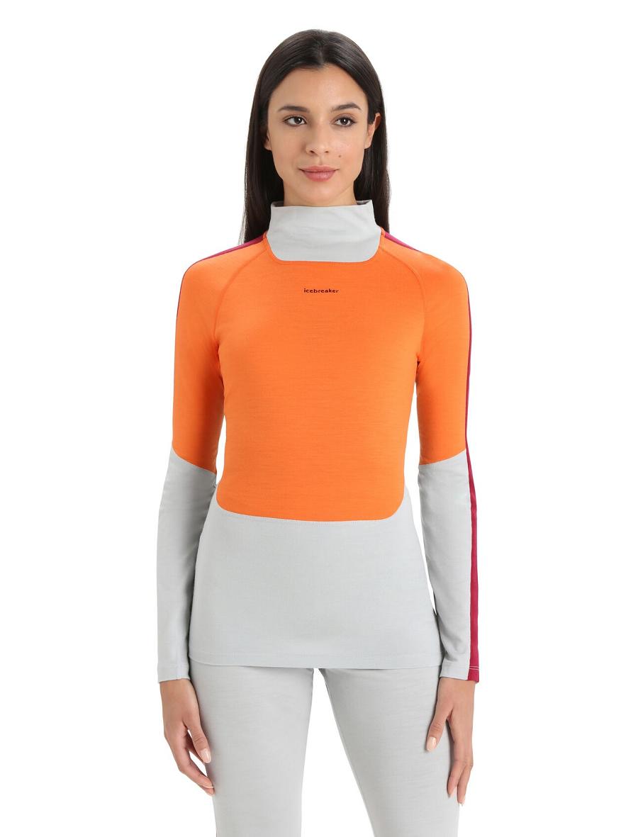 Icebreaker Merino 200 Sonebula Long Sleeve High Neck Thermal Top Női Egy darab és készlet Narancssárga Szürke | HU 1783SGLO